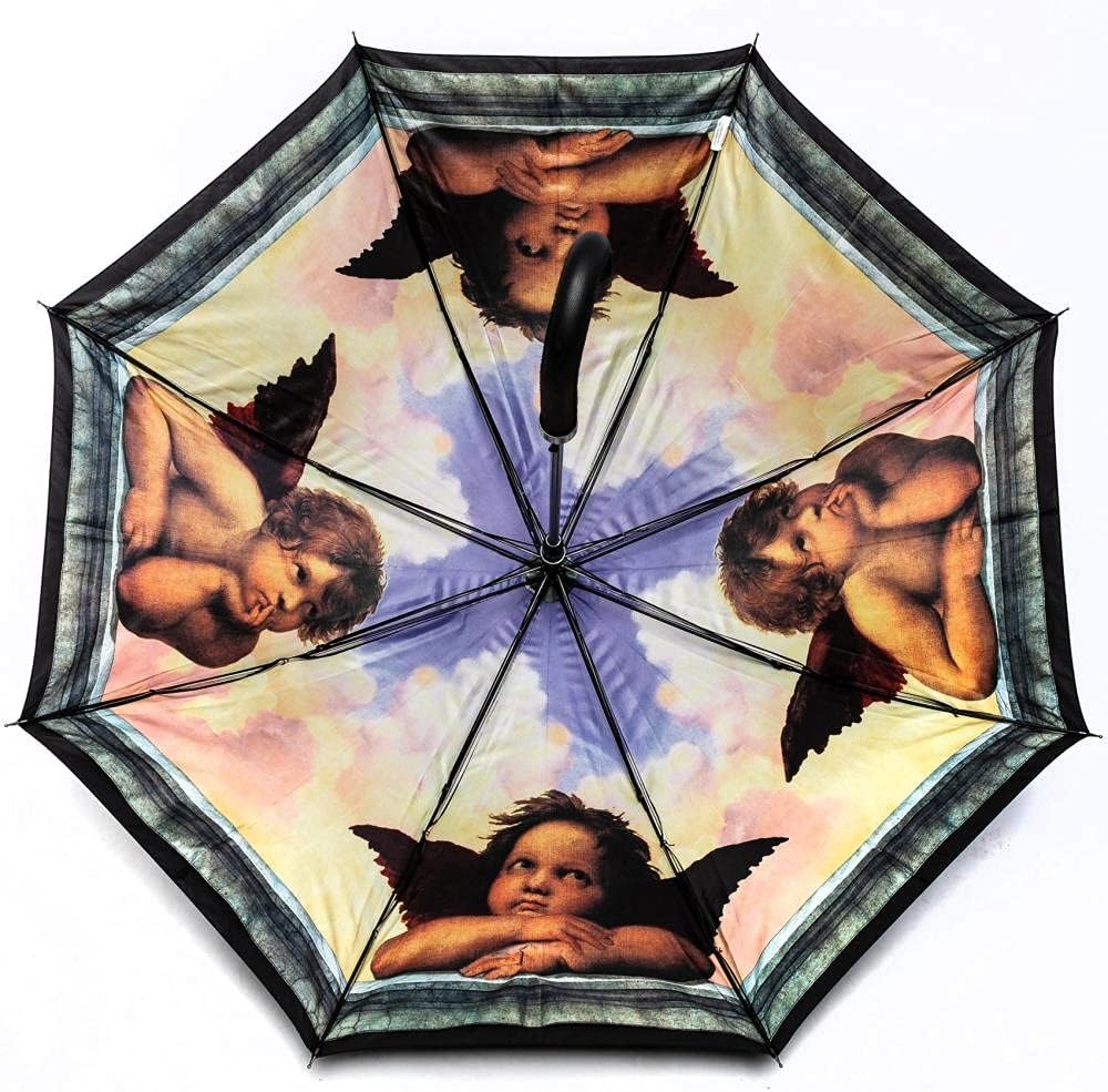 LUCKYWEATHER Regenschirm Stockschirm Damen/Herren Motiv Raffael Engel Auf-Automatik Double Layer I S