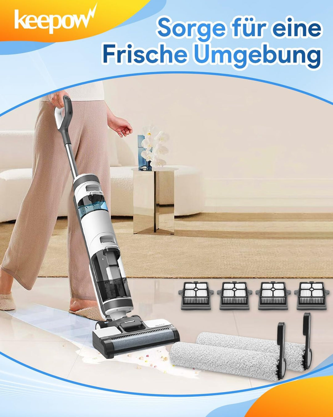 KEEPOW 7 Stück Zubehörset für Tineco Floor One S7 Pro/Floor One S6 Nass-und Trockensauger, Ersatzbür