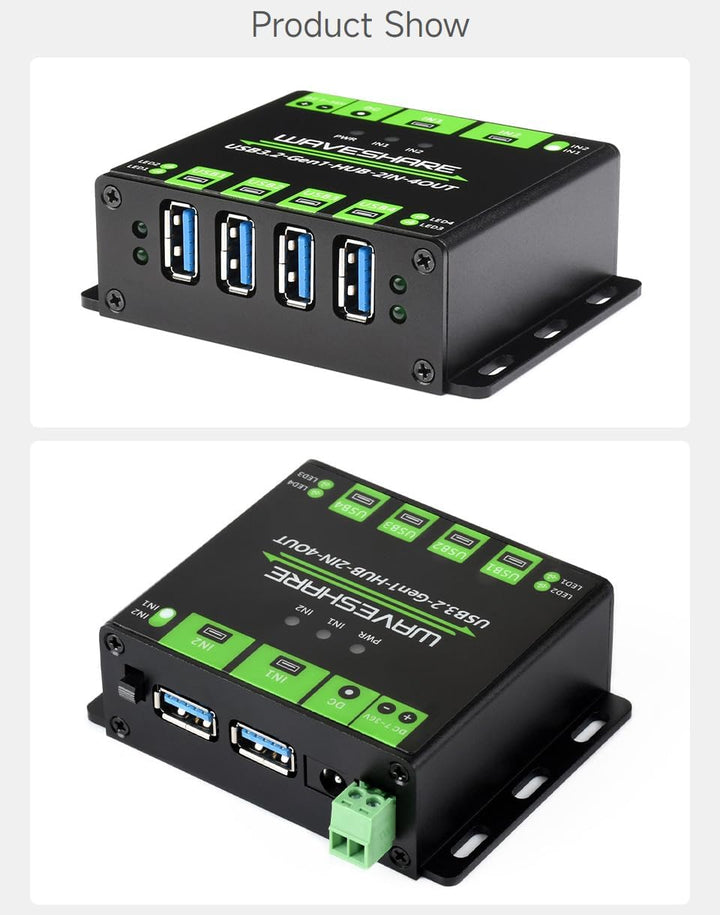 Waveshare Industrial Grade USB HUB, Extending 4X USB 3.2 Ports, Switchable Dual Hosts, Multi Protect