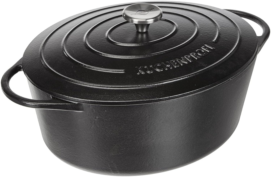 Küchenprofi Gusseisen Bräter mit Deckel, schwarz, 33 cm, Schmortopf, Auflaufform, Dutch Oven, Brotba