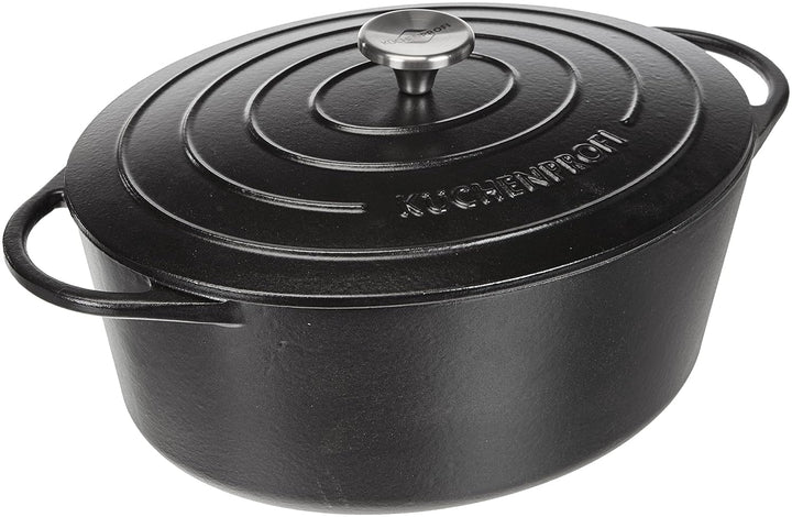 Küchenprofi Gusseisen Bräter mit Deckel, schwarz, 33 cm, Schmortopf, Auflaufform, Dutch Oven, Brotba