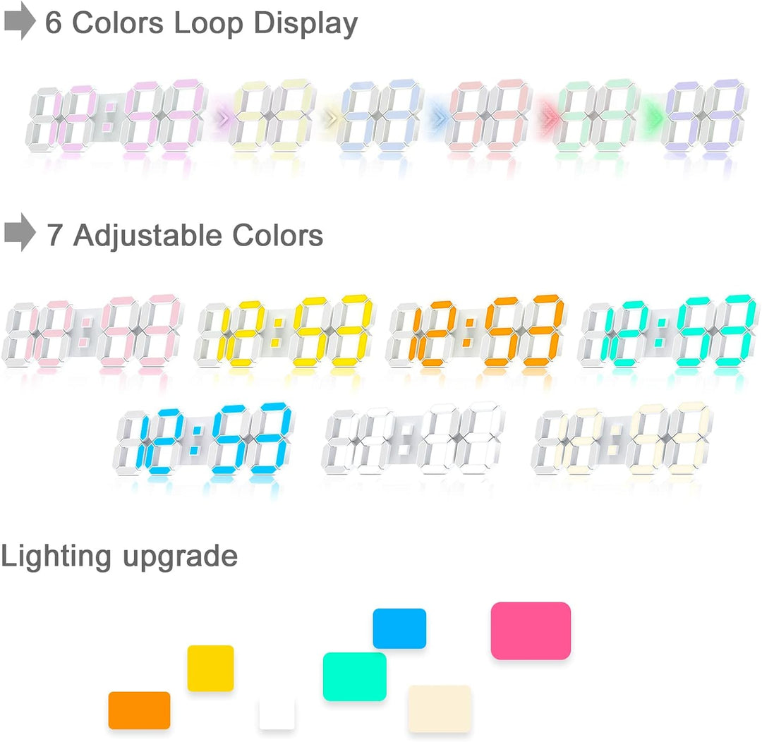 Deeyaple LED Wanduhr Digital Wecker 3D Uhr Dimmbar Snooze USB 12/24Stunden Datum Temperaturanzeige F