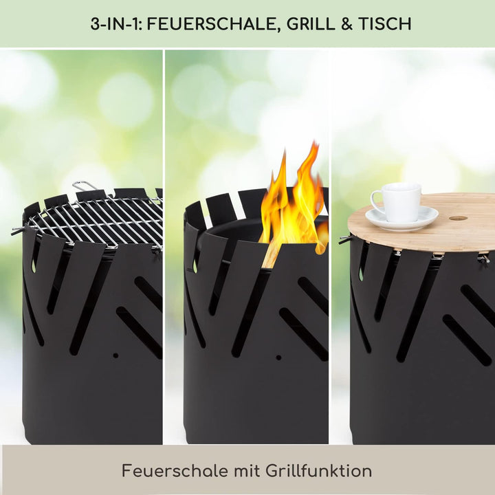 Blumfeldt Feuerschale mit Grillrost, Outdoor Stahl-Feuerschale Gross für Balkon & Camping, Mobile Fe