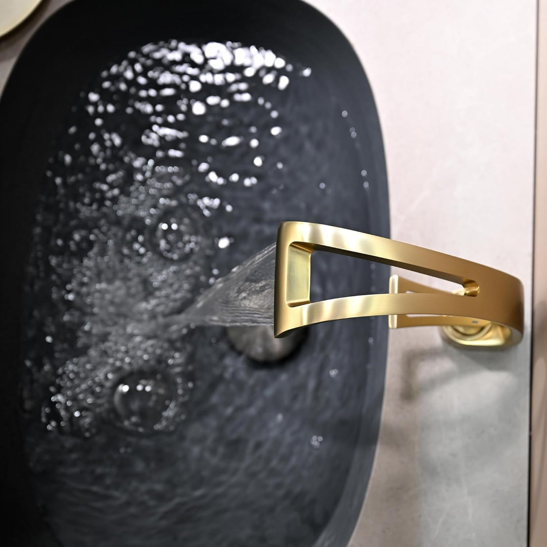 Waschtischarmatur Gebürsteter Gold, Wasserhahn Bad Waschbecken Armatur Wasserfall Badarmatur, Wassse