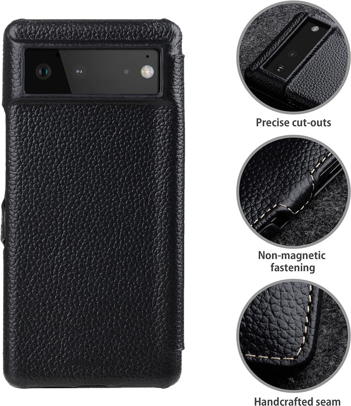 STILGUT Book Case kompatibel mit Google Pixel 6 Hülle aus Leder mit Clip-Verschluss, Lederhülle, Kla