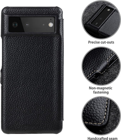 STILGUT Book Case kompatibel mit Google Pixel 6 Hülle aus Leder mit Clip-Verschluss, Lederhülle, Kla