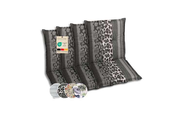Bequeme und attraktive Polsterauflagen für Niederlehner-Gartenstühle (4er-Set, Leopard anthrazit, Ni