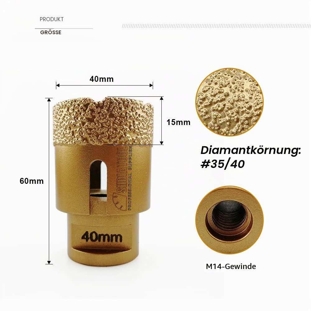 SHDIATOOL Diamant Bohrrone Fliesenbohrer mit M14 Gewinde Vakuumgelötete Diamant Lochsäge für Porzell