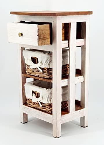 Oberle Kommode Regal mit 2 Korbschubladen + Einer Schublade 70x28x38cm Shabby-Look Vintage-White, 40