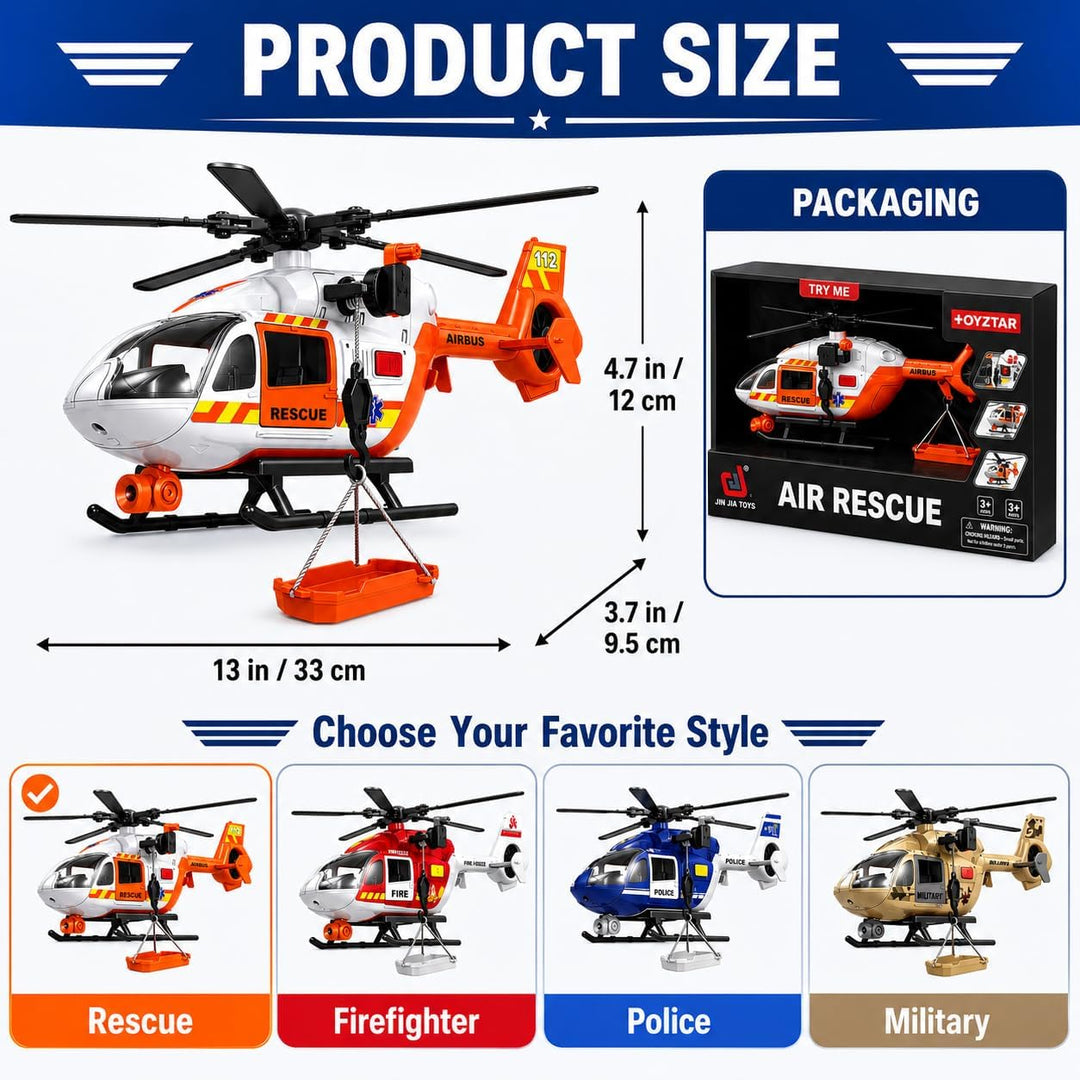 Rescue Helicopter Toy with Lights and Sounds,Emergency Crane Toy with Hanging Tray, Kids Toys for 3