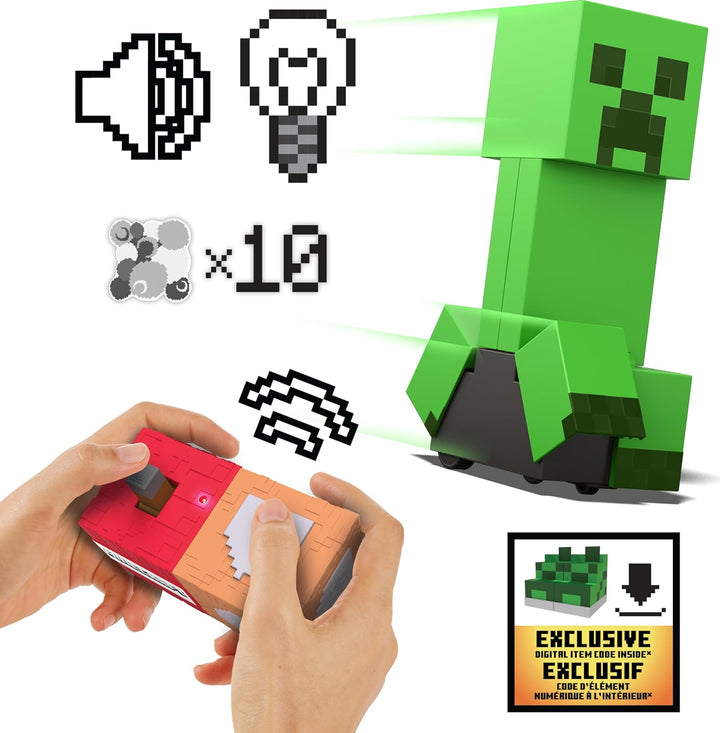 Mattel Minecraft explodierender ferngesteuerter Creeper mit Lichtern und Geräuschen, 10 Explosionspa