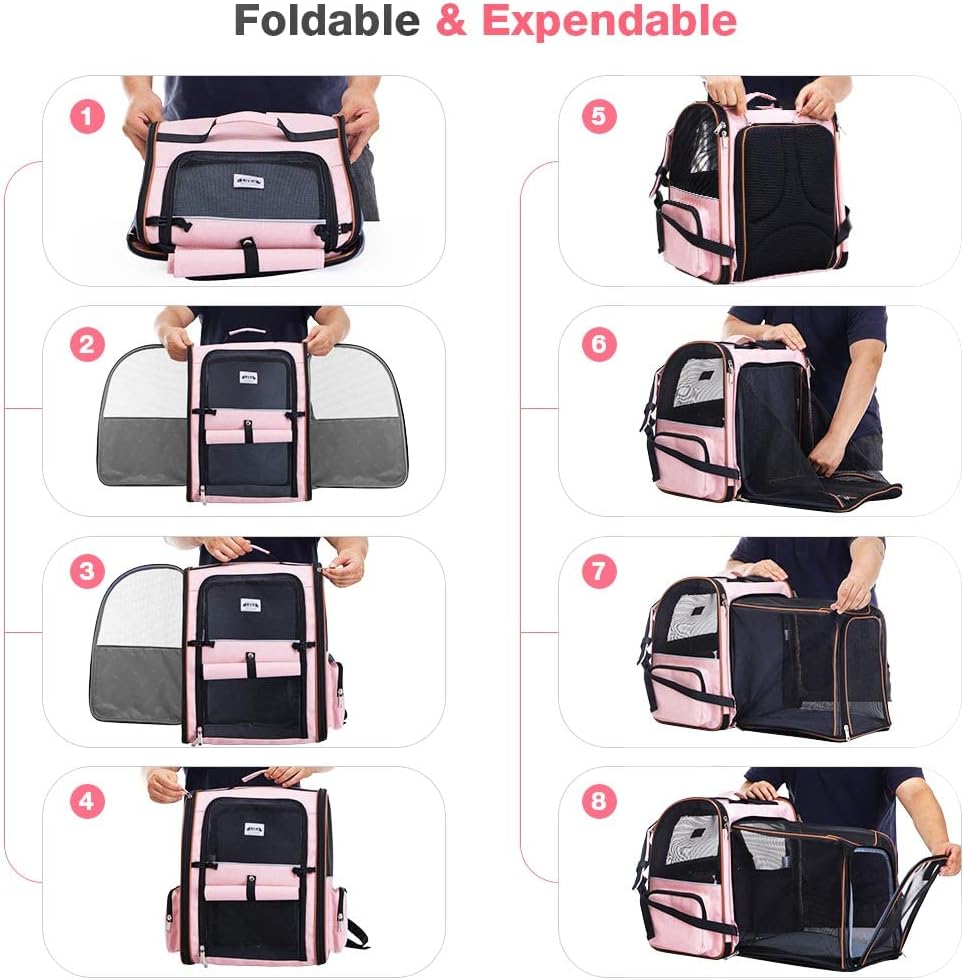 Erweiterbar Katzenrucksack Hunderucksack für Katzen Hunde bis 8kg, Gross Katzen Rucksack Faltbare Ha