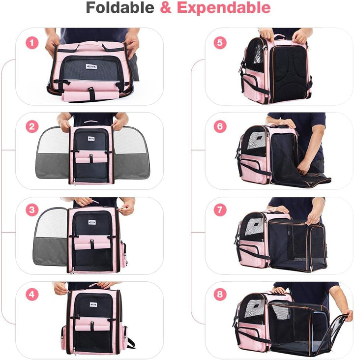 Erweiterbar Katzenrucksack Hunderucksack für Katzen Hunde bis 8kg, Gross Katzen Rucksack Faltbare Ha