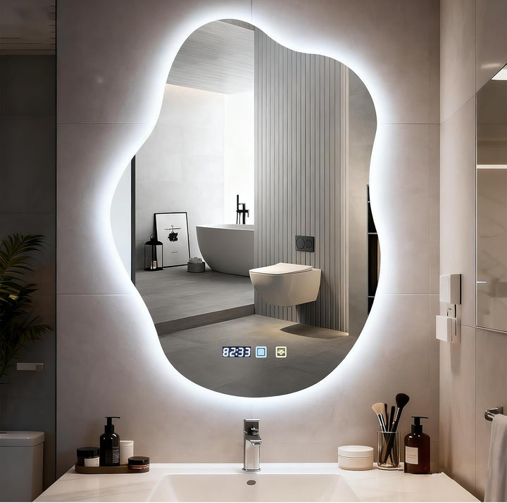 Badspiegel mit Beleuchtung, Cloud-Design, Badezimmerspiegel mit Beleuchtung, LED Spiegel, Dimmbar, 3