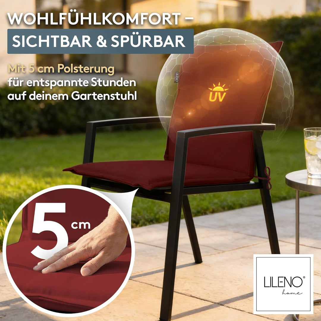LILENO HOME Gartenstuhl Auflagen [1er Set - Niedriglehner] in Rot - Bequeme Liegen als Sitzauflagen