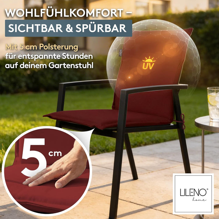 LILENO HOME Gartenstuhl Auflagen [1er Set - Niedriglehner] in Rot - Bequeme Liegen als Sitzauflagen