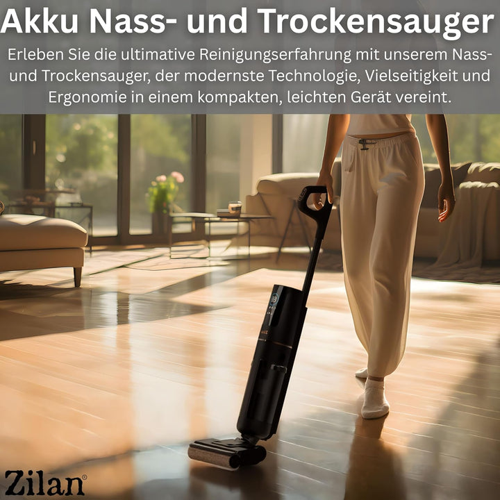 Zilan Akku Nass-Trockensauger mit Wischfunktion – Kabelloser Wischsauger & Staubsauger, Nass-Trocken