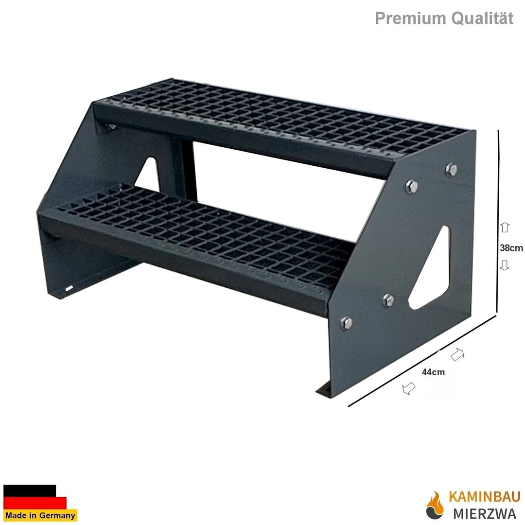 Premium Stahl Treppe Freistehend Verzinkt & komplett Anthrazit Pulverbeschichtet 2 Stufen (Breite 14