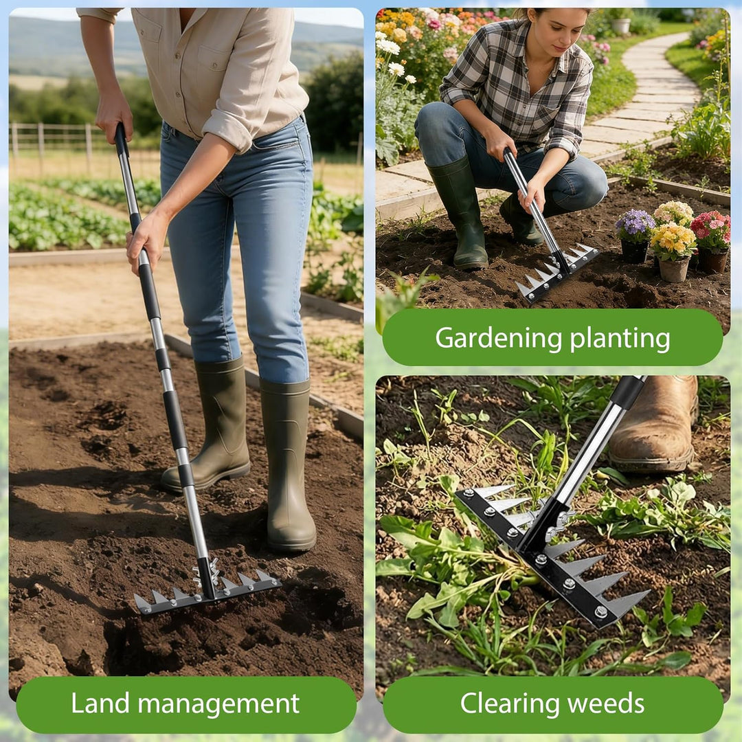 Garten Rechen, Harke Garten aus Manganstahl, Unkrautstecher mit Langem Stiel 155cm, Unkrauthacke Ent