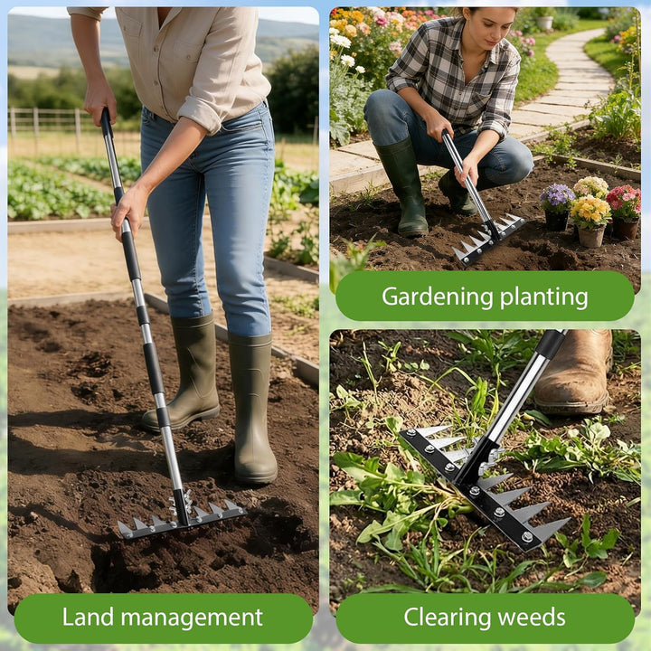Garten Rechen, Harke Garten aus Manganstahl, Unkrautstecher mit Langem Stiel 155cm, Unkrauthacke Ent