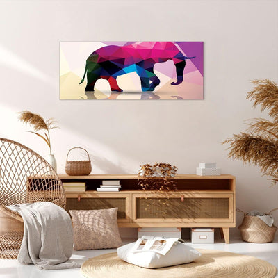 Wandbilder Dekoration Wohnzimmer Elefanten Illustration Bunt Panorama Bilder auf Leinwand 120x50cm L