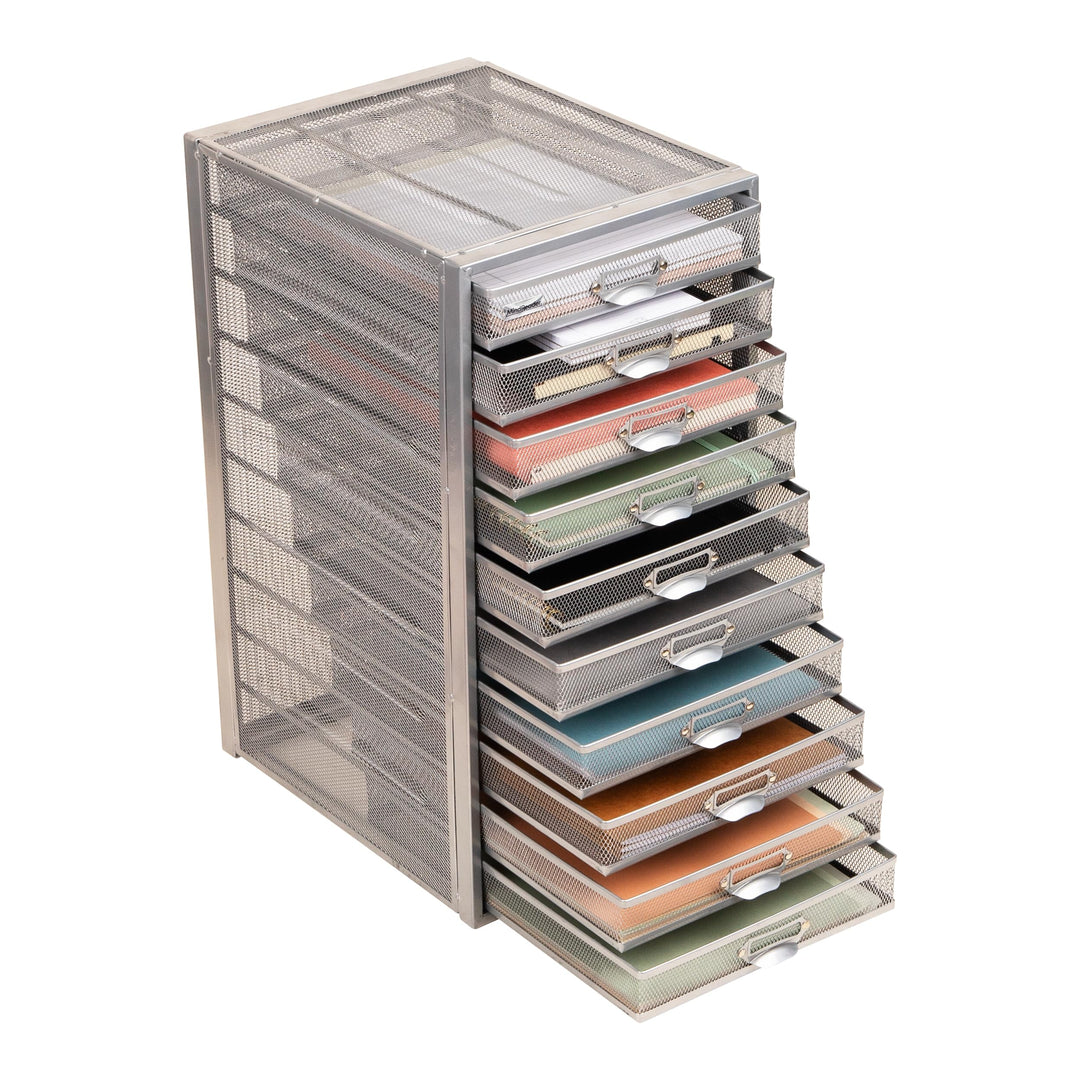 Mind Reader Mesh Desk Aufbewahrungs-Organizer, robust, vielseitig einsetzbar, Metall, Silber 10 Schu