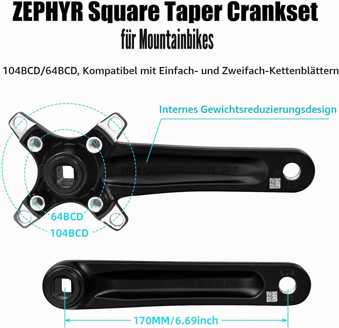 splumzer 170mm Vierkantkurbel für Mountainbike mit 104 Lochkreis 32/34/36/38T Kettenblatt, Wide Narr