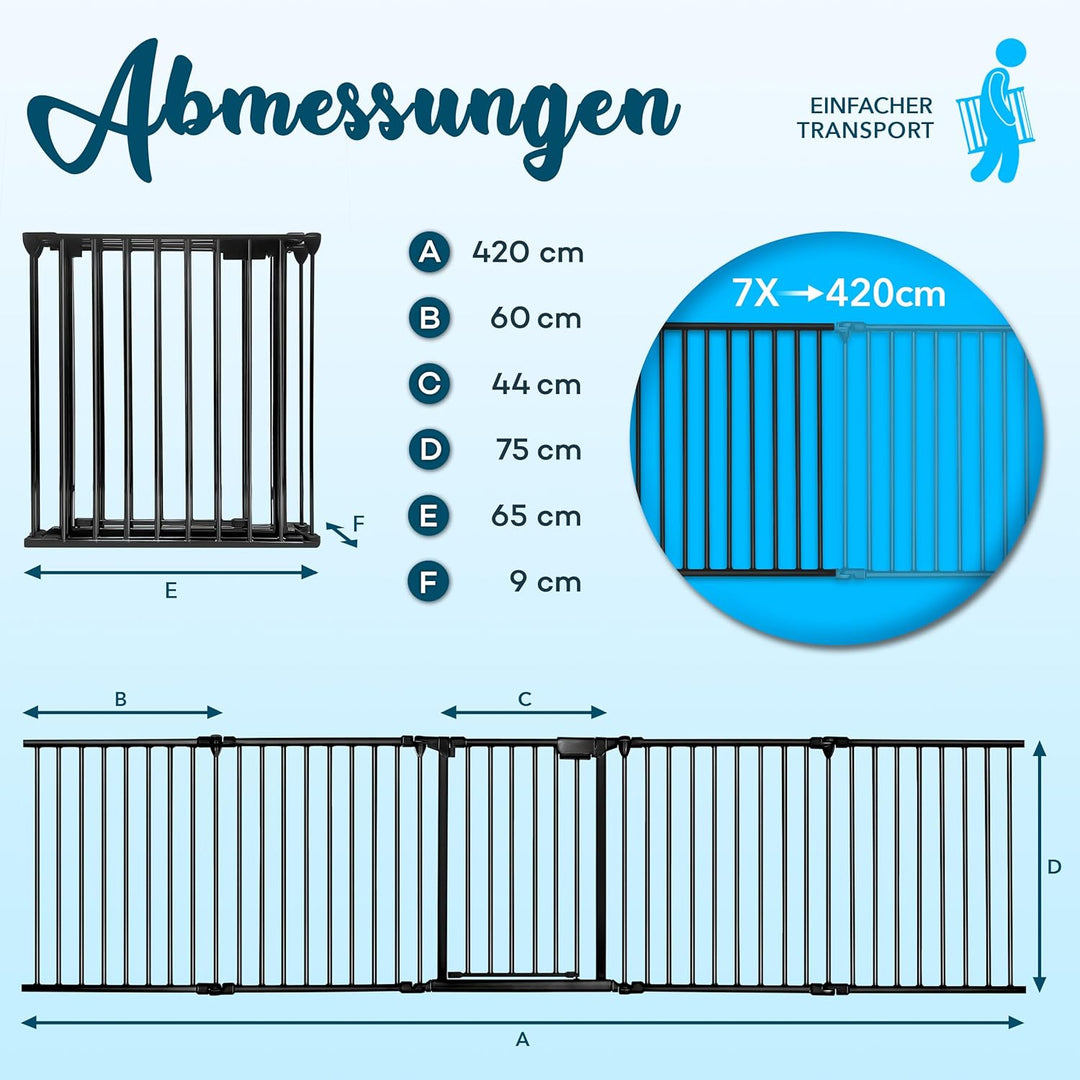 KIDUKU® Kaminschutzgitter mit Tür Metall 420 cm | Absperrgitter Ofenschutzgitter faltbar | Konfigura