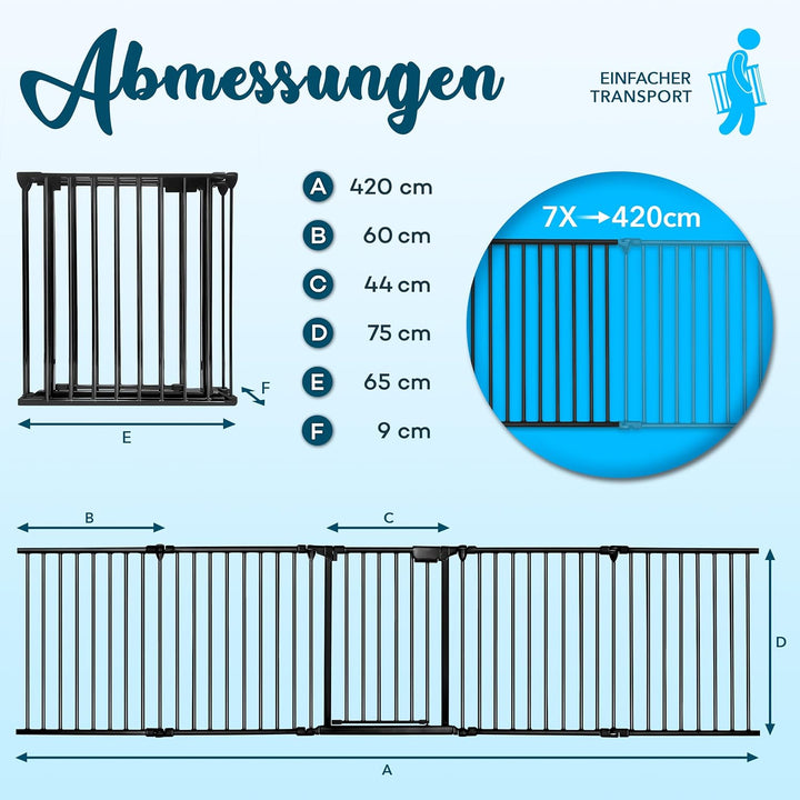 KIDUKU® Kaminschutzgitter mit Tür Metall 420 cm | Absperrgitter Ofenschutzgitter faltbar | Konfigura