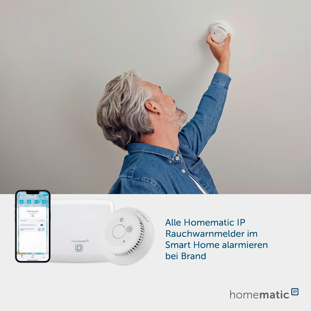 Homematic IP Smart Home Starter Set Mini – Rauchwarnmelder, Rauchmelder alarmiert lokal über die Sir