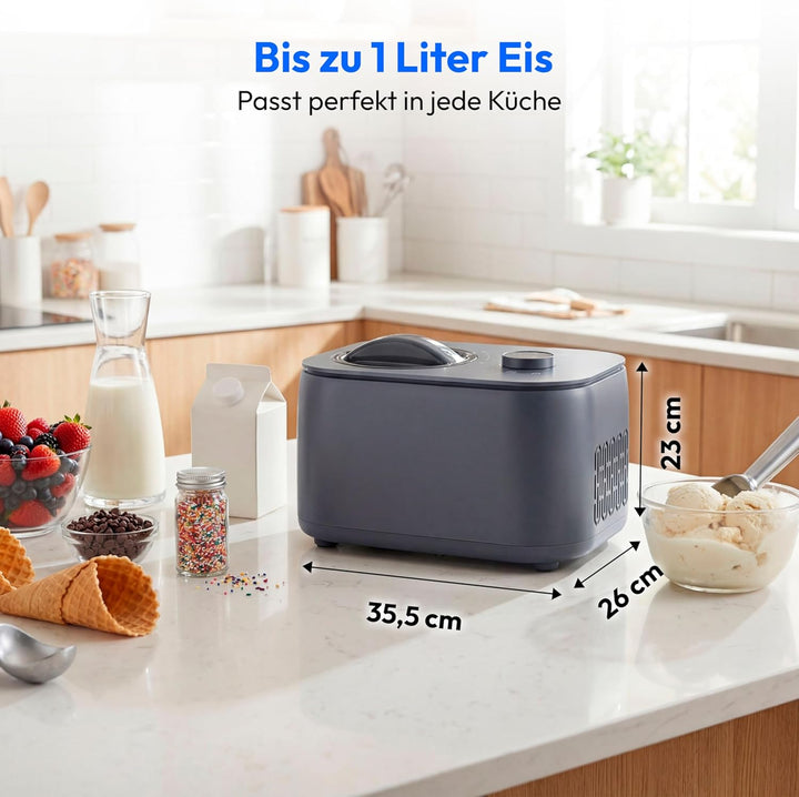 MEDION Eismaschine, Kapazität für 1 L Eis, kein Vorkühlen notwendig, LED-Display mit Sensor-Touch, e