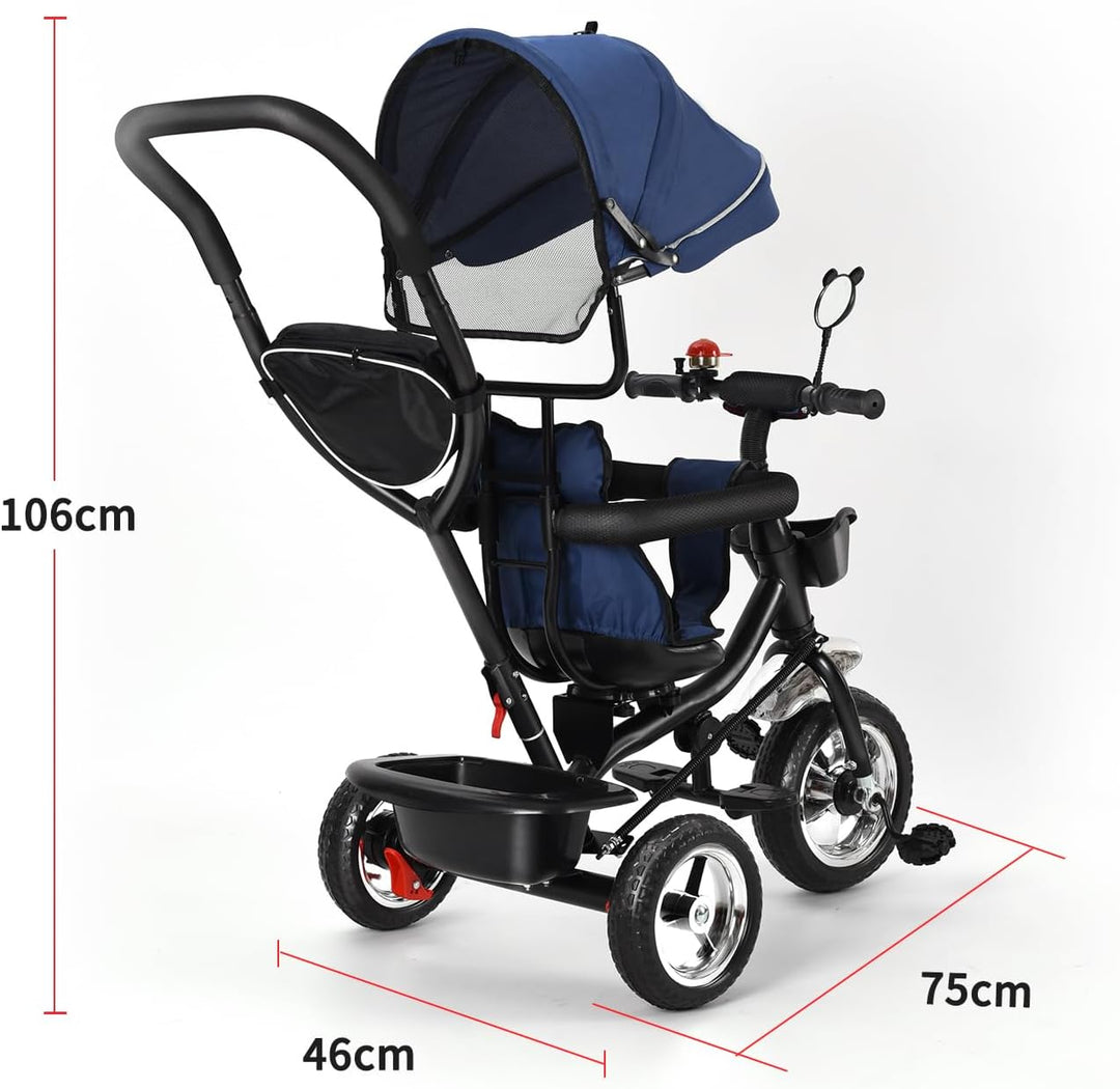 Dreirad 4 in 1 Aveo, Kinderdreirad, Jogger mit Zubehör, Klappbar, Dachfenster, Lenker, Unplattbar-Rä