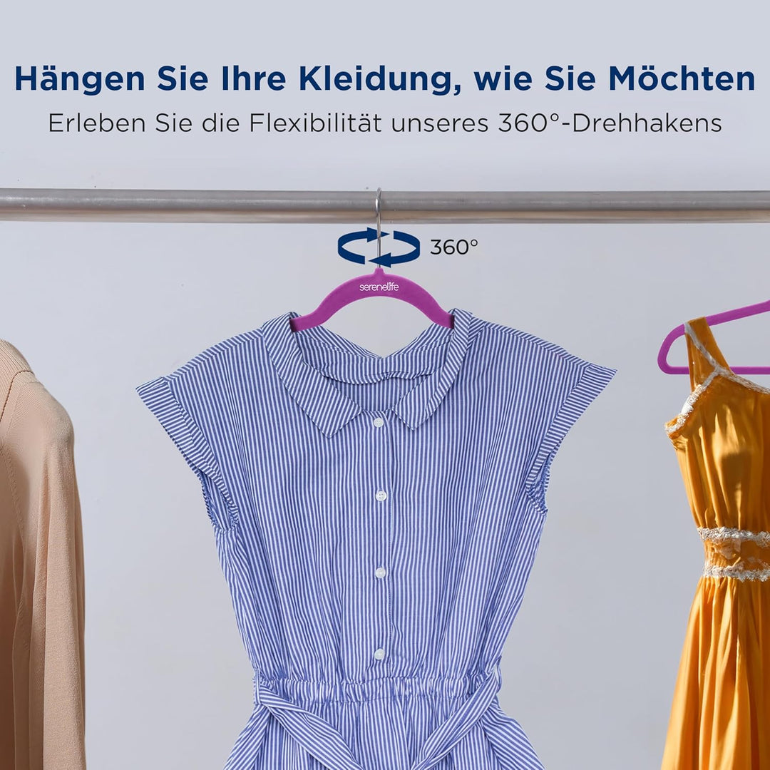 SereneLife Kleiderbügel Samt, 200 Stück- Bügel, Hangers- Rutschfest & Platzsparend, Ultradünn mit 36