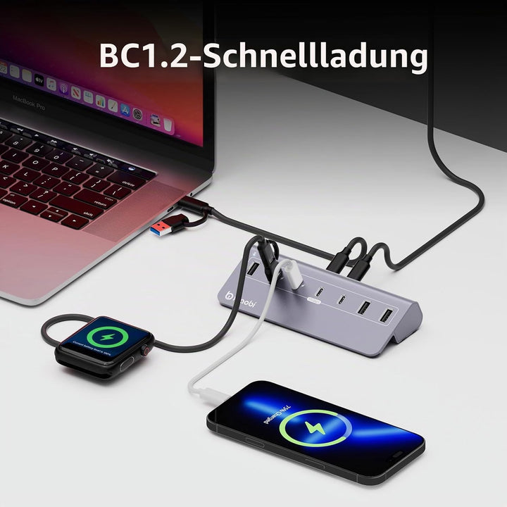 USB Hub mit Netzteil, 7 Port USB Hub 3.2 Gen 2, 10 Gbps USB Verteiler mit Netzteil 5V 3A Powered USB