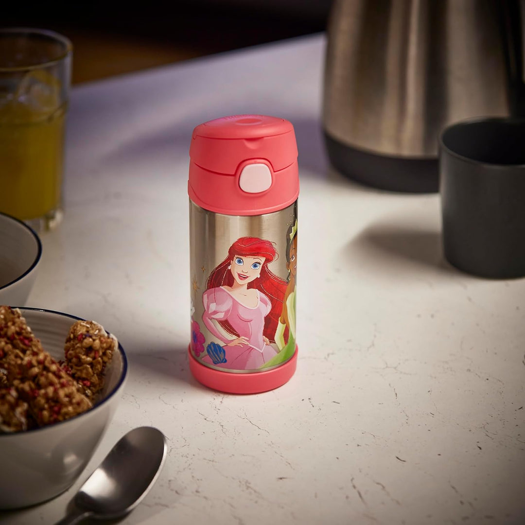 Thermos kids FUNTAINER STRAW BOTTLE DISNEY 0,35 l, Princesses, Thermoflasche Kinder aus Edelstahl mi