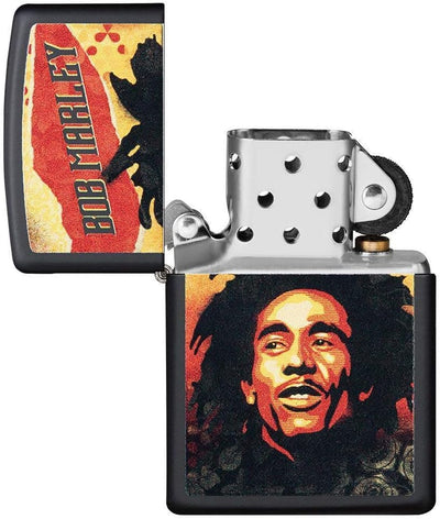 Zippo Feuerzeug Bob Marley Regular - Satin Chrome Schwarz, Matt, Schwarz, Matt