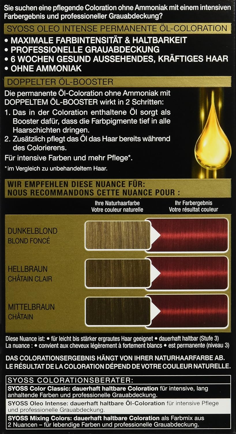 Syoss Oleo Intense Haarfarbe, 5-92 Helles Rot, 3er Pack (3 x 115 ml) Rot 1 stück (3er Pack), Rot 1 s