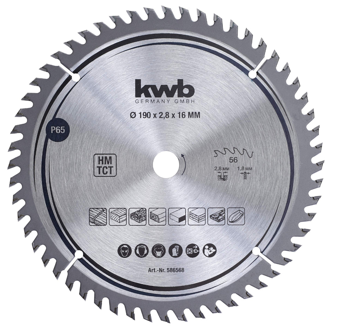 kwb Kreissägeblatt 190 x 16 mm, sehr feiner Schnitt, Sägeblatt geeignet für Arbeitsplatten, Holz und