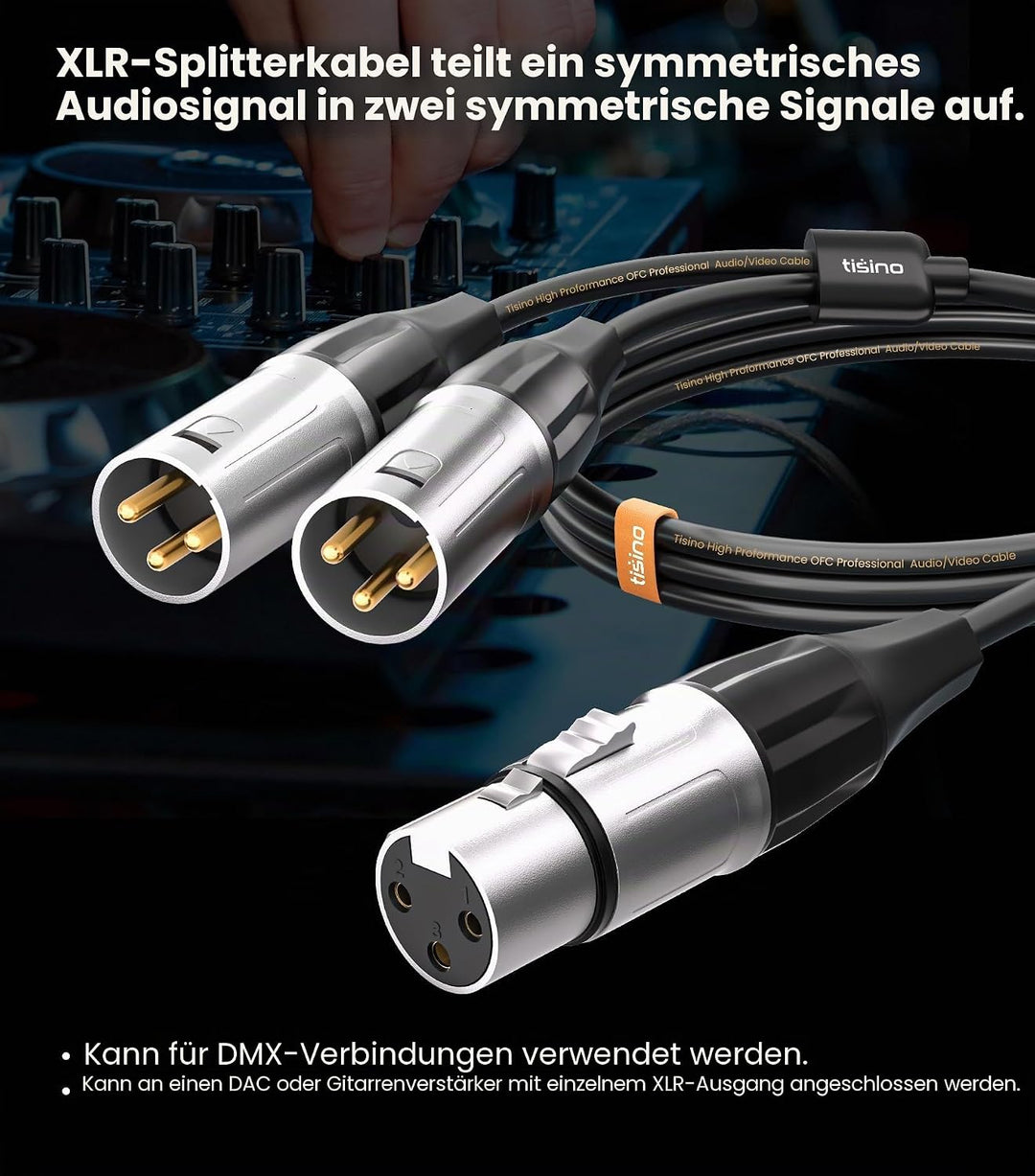 Tisino Balanced XLR Splitter Kabel, 1 Buchse auf 2 Stecker Patch Mikrofonkabel XLR Y Splitter Kabel