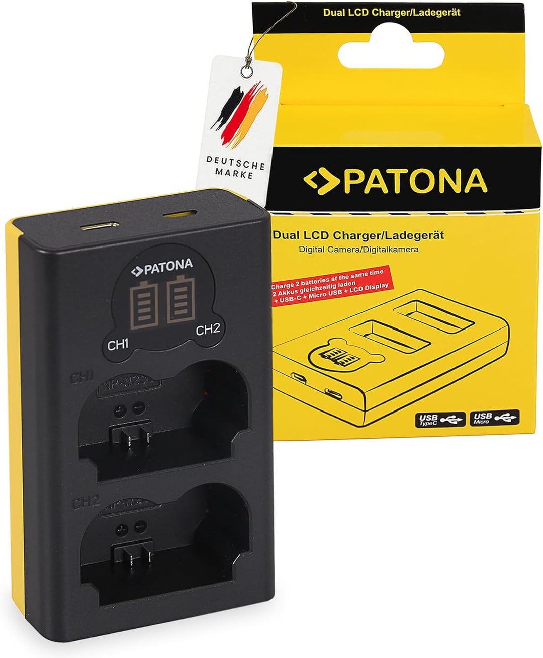 PATONA Dual LCD Ladegerät mit 2X NP-W235 Protect V1 Akku Kompatibel mit Fuji Fujifilm X-T4, X-T5, X-