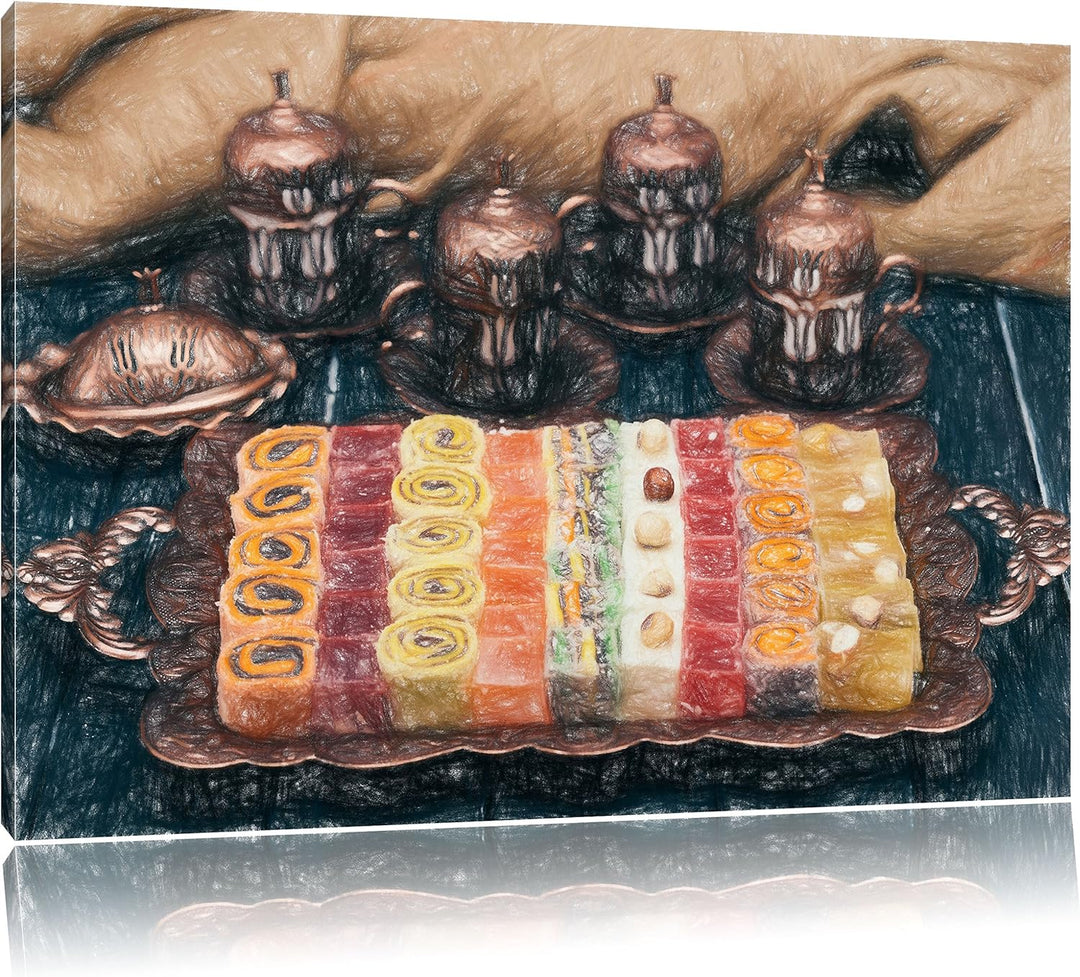 Pixxprint traditionelle türkische Desserts / 100x70cm Leinwandbild bespannt auf Holzrahmen/Wandbild