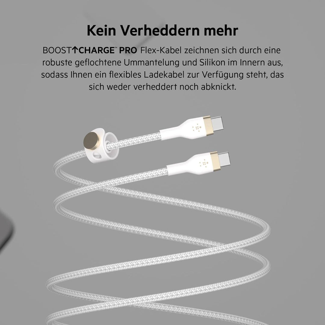 Belkin BoostCharge Pro Flex geflochtenes USB-C/USB-C-Ladekabel, USB-IF-zertifiziert zum Schnellladen