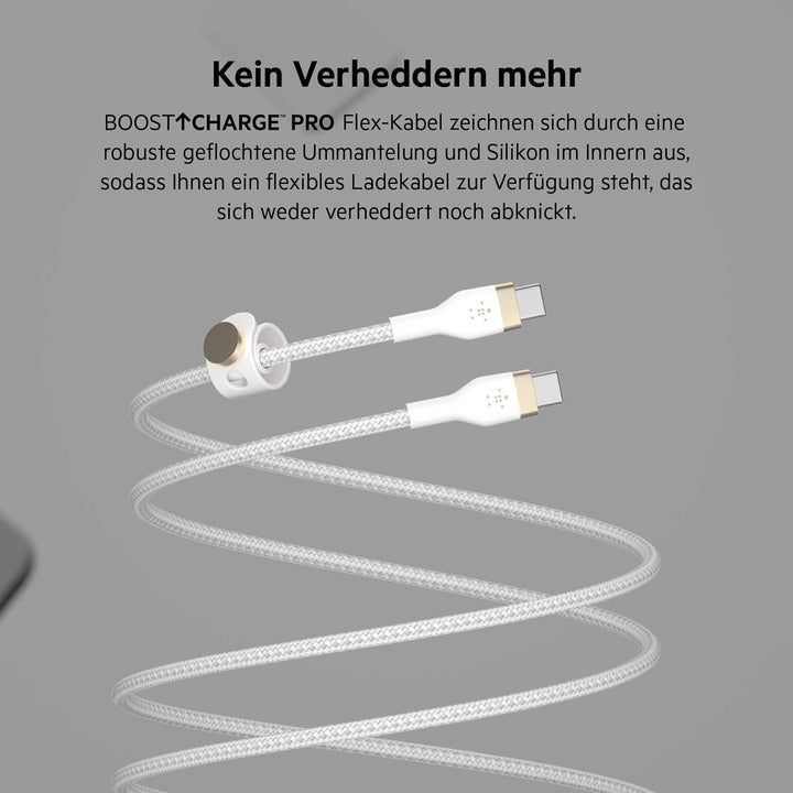 Belkin BoostCharge Pro Flex geflochtenes USB-C/USB-C-Ladekabel, USB-IF-zertifiziert zum Schnellladen