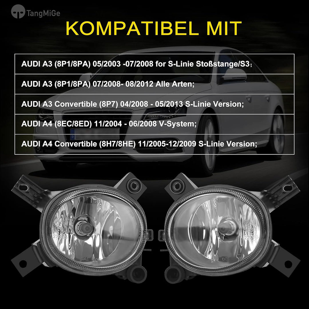 TangMiGe Nebelscheinwerfer für Audi A4 A3 S3, 8EC 8ED 8H7 8HE 8P1 8PA 8P7, V-System S-Linie Stosssta