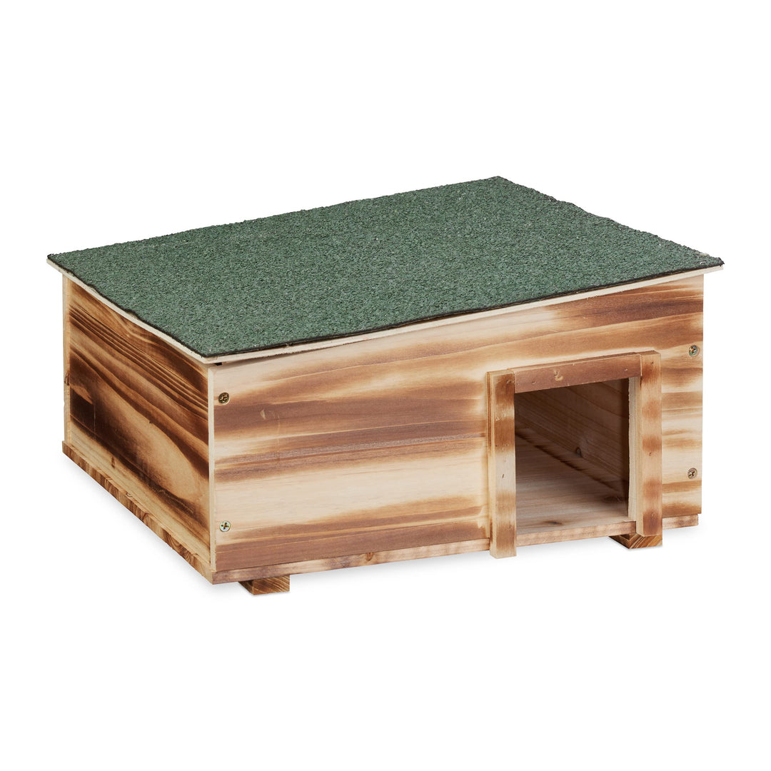 Relaxdays Igelhaus, geflammtes Holz, Igelhotel Boden, 2 Kammern, Winterquartier Igel, Garten, HBT 21