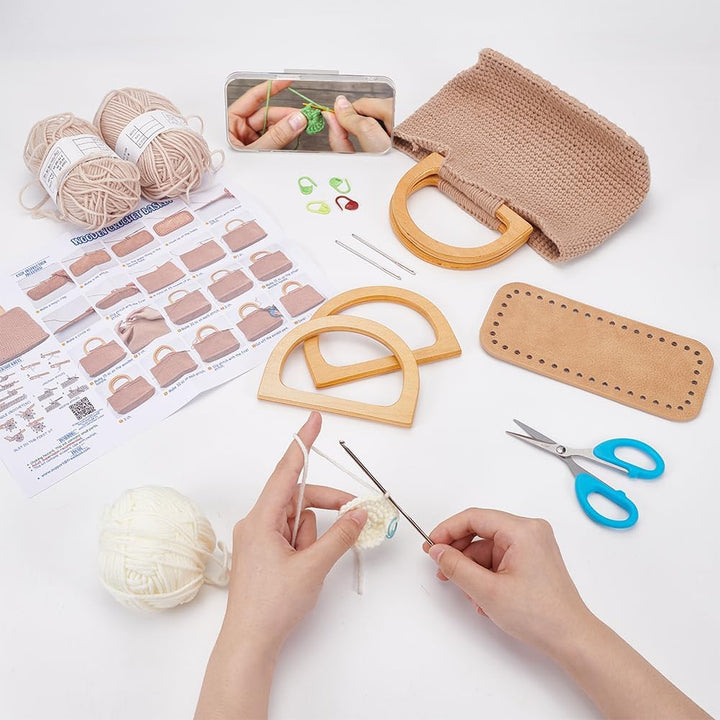 FREEBLOSS Komplettes Häkelset, Häkeltaschen Starter Set Mit Schritt Für Schritt Anleitung, Häkeltasc