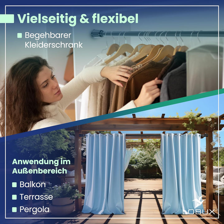 LOBUX® - Gardinenstange ohne bohren [schwarz, 210-300cm] – Teleskopstange Vorhang ausziehbar – Dusch