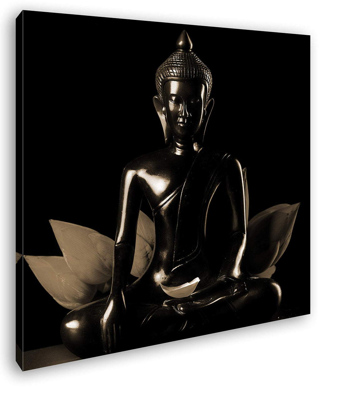 deyoli Dark Buddha Figur Format: 60x60 Effekt: Sepia als Leinwandbild, Motiv fertig gerahmt auf Echt