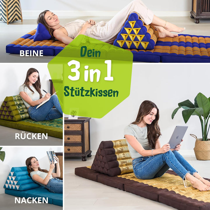 livasia Rückenstützkissen extrahoch mit Thaiseide - 38x55x35cm - Dreieckskissen für Garten/Balkon, K