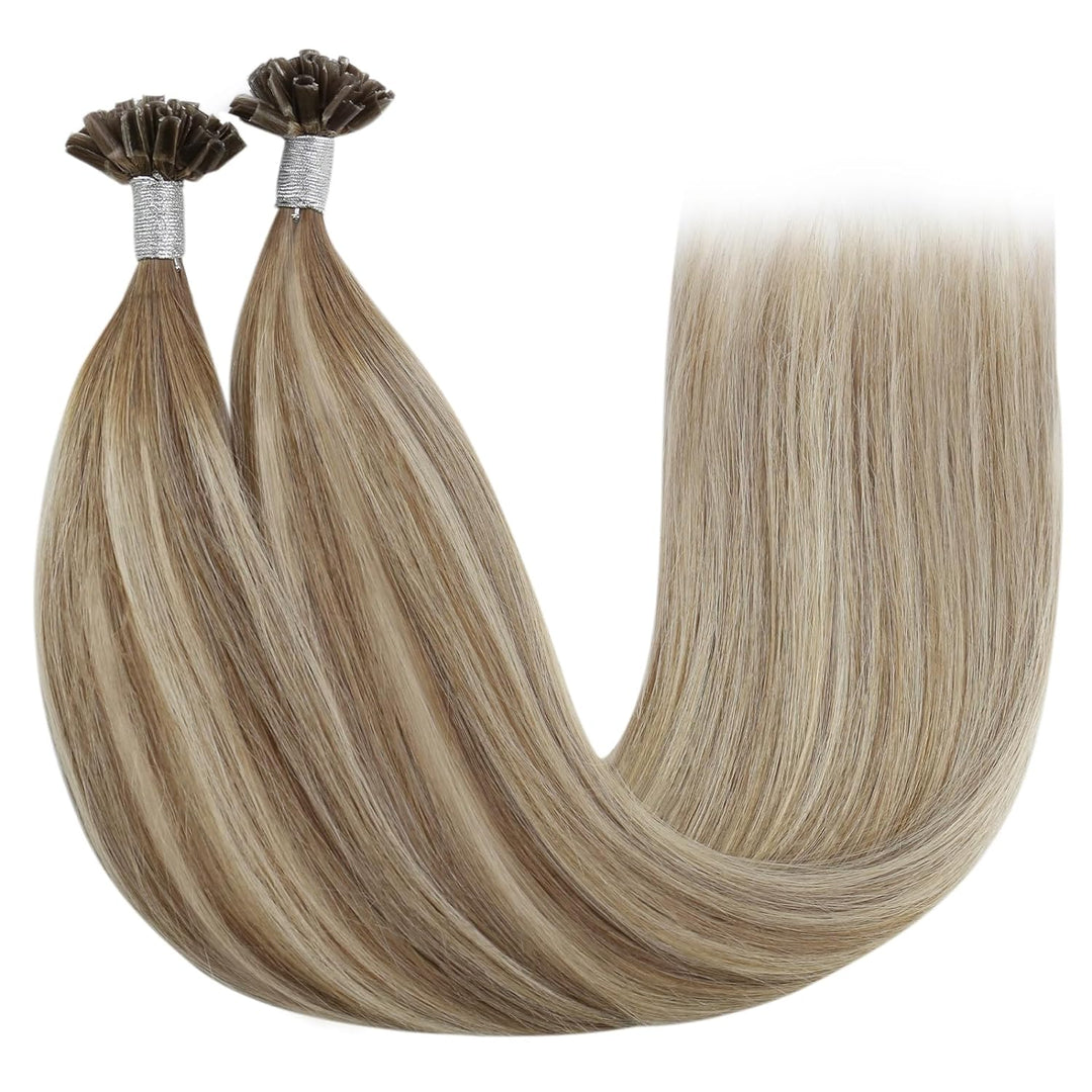 YoungSee Extensions Echthaar Bondings Ombre Bonding Extensions Echthaar Braun Ombre Blond U Tip Exte